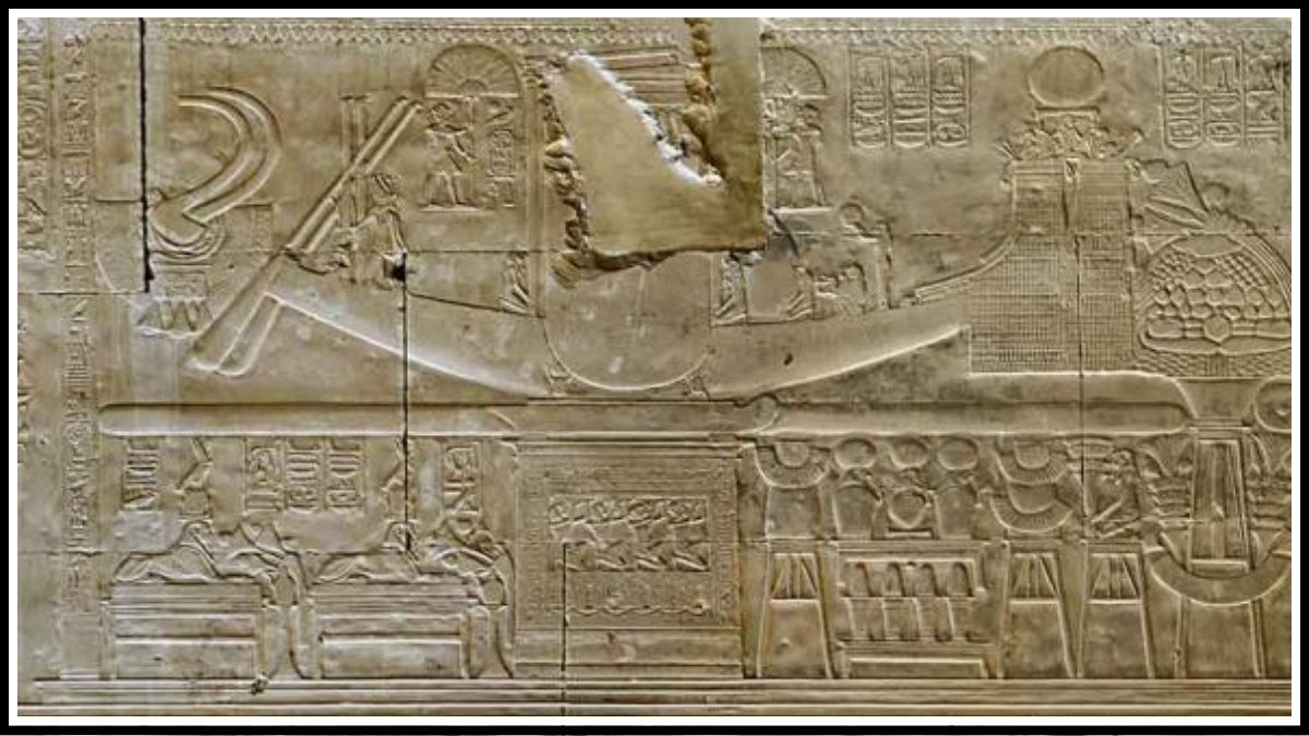 Резьба в абидосском храме фараона Сети I: солнечная лодка