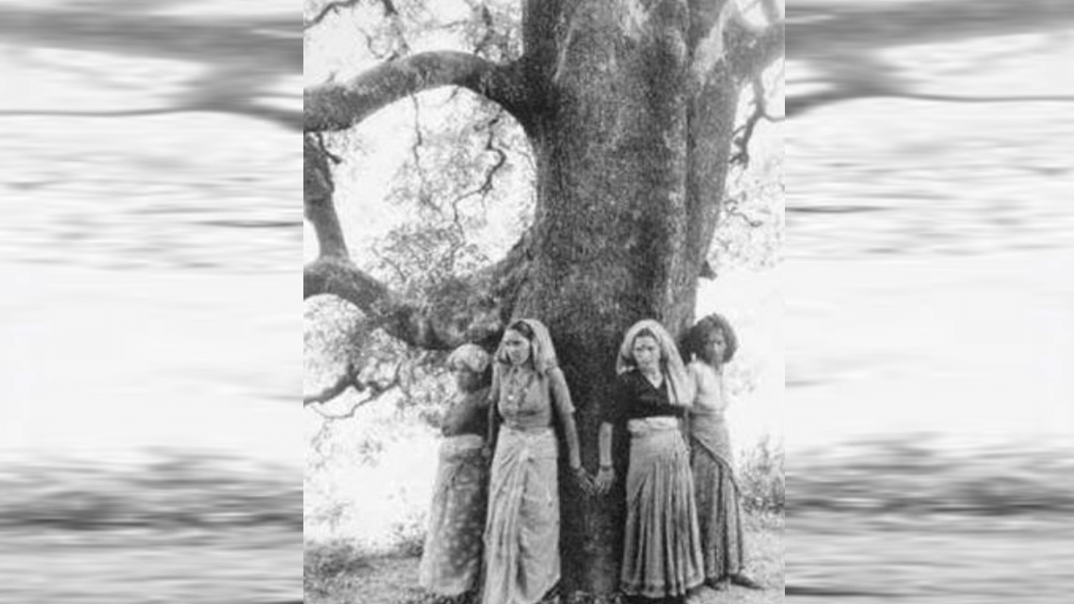 Амрита Деви и три ее дочери обнимают дерево