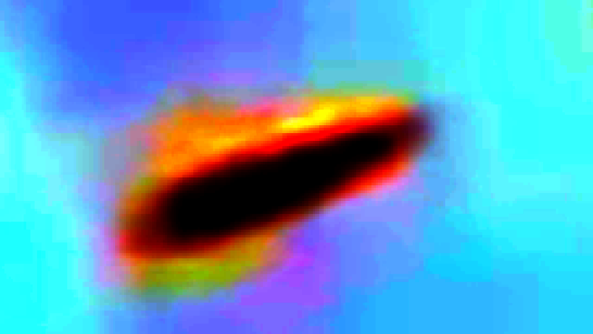Увеличенный, ультраконтрастный снимок чёрного сигарообразного НЛО